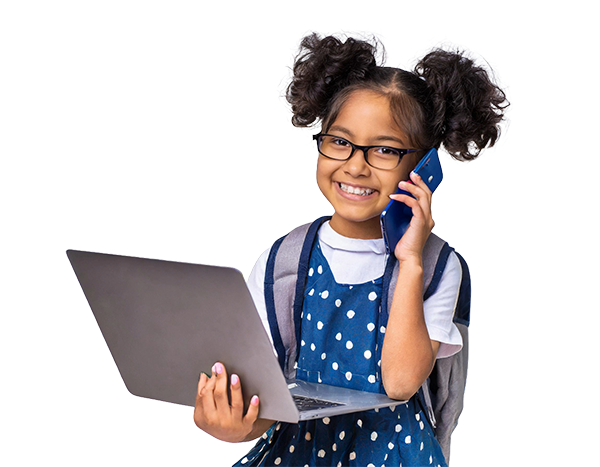 Young Student Excited About School Devices