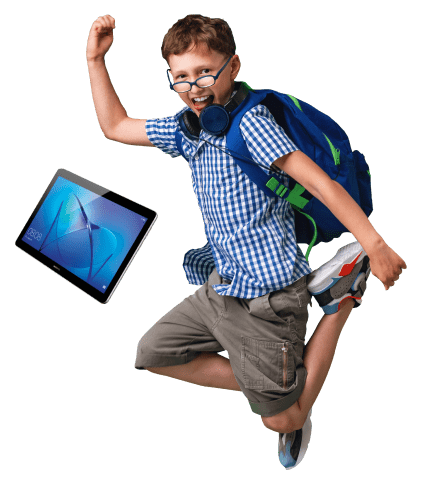 Young Student Excited About School Devices